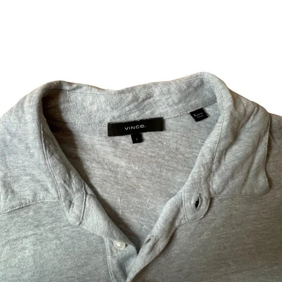 Men's VINCE Gray Blue Linen Polo Shirt size Small - Picture 4 of 10